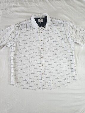 Ditch Plains Shark All Over Print Button Down Casual Shirt Sz 2X Vacation Cruise